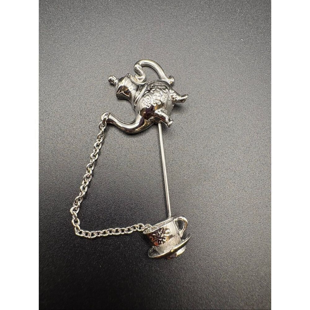 Tea pot Lapel Pin, Stick Pin, Tea cup, Silver Tone, Brooch